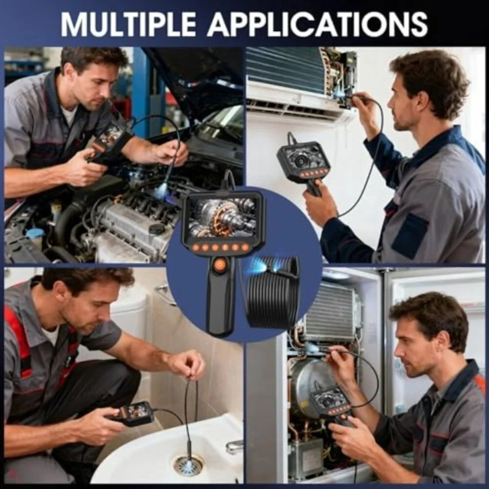 Dual Lens Endoscope Camera with Light, 1920P HD Industrial Borescope with 4.3